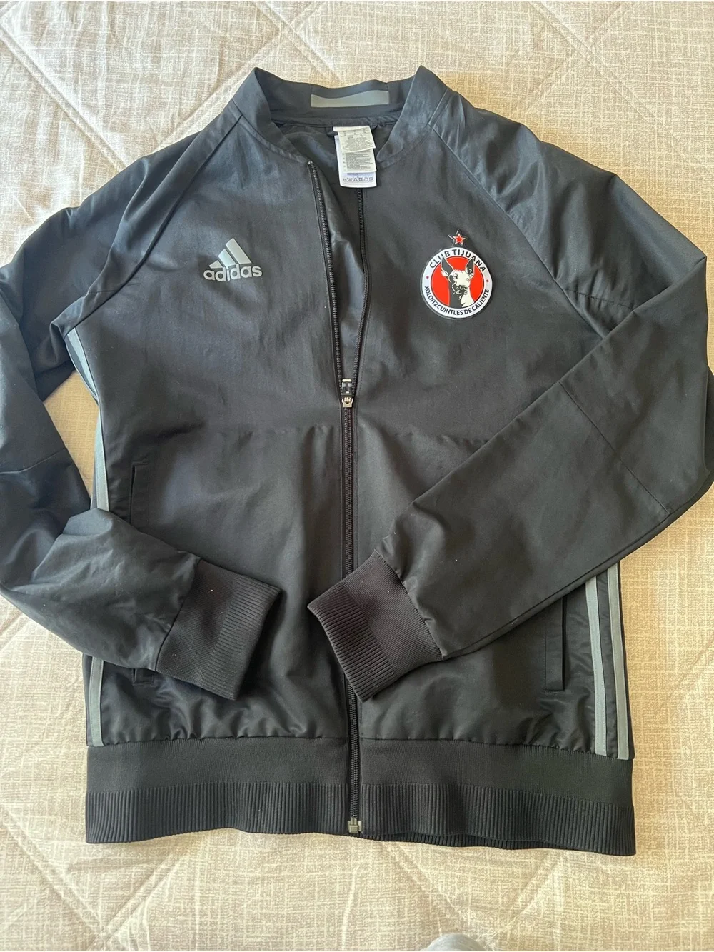 adidas Black Bomber Jacket with Red Club Patch